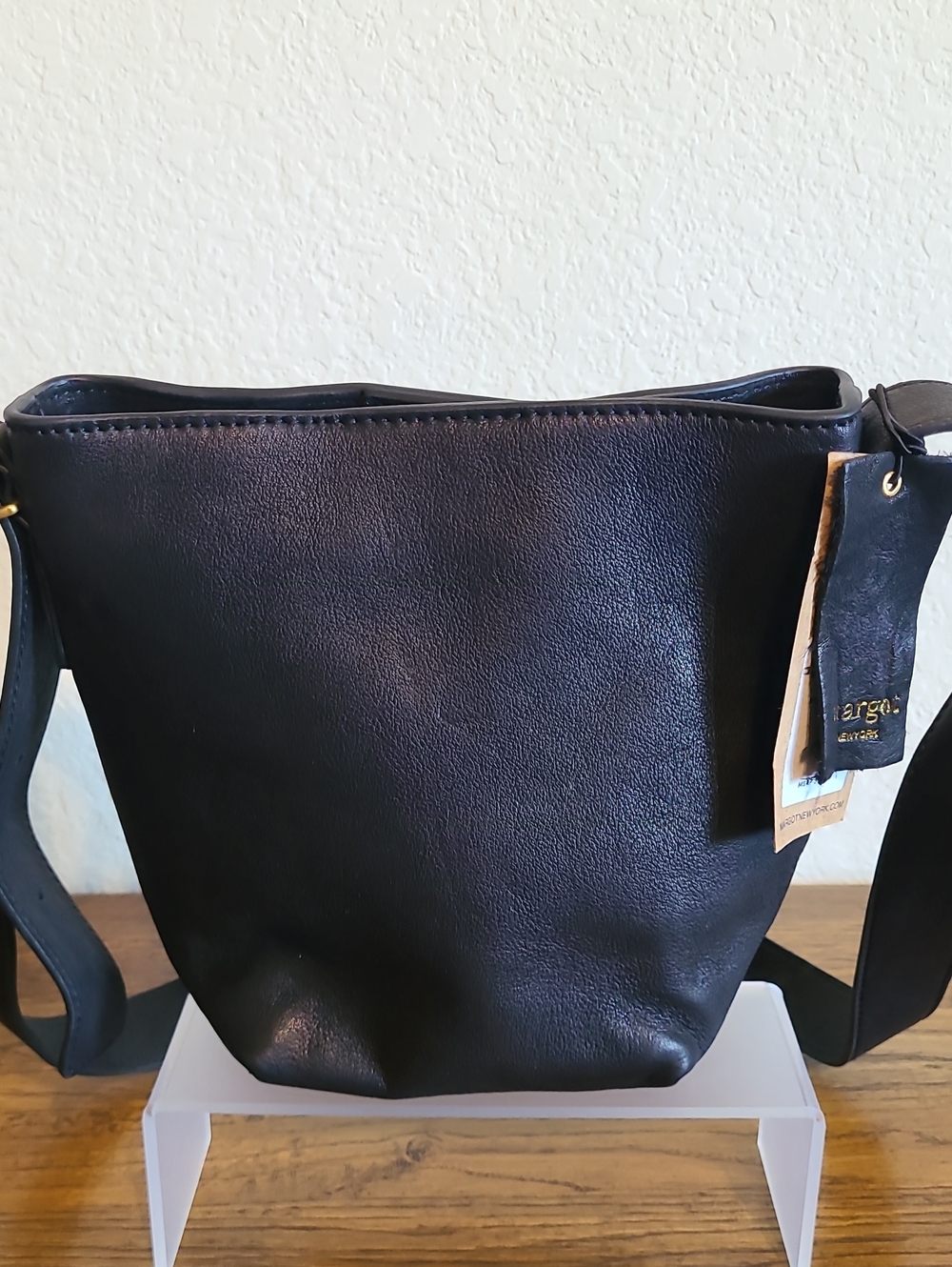 Margot New York:  Black Leather Satchel Crossbody - Elegant Minimalist New**